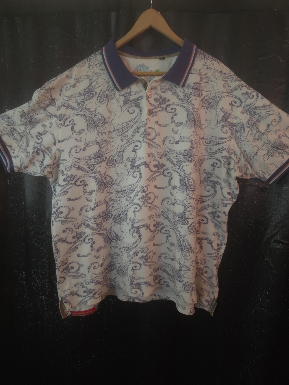 Robert Graham Polo Shirt Men XL Classic Fit Paisley Tri-color Trim Knit Cotton